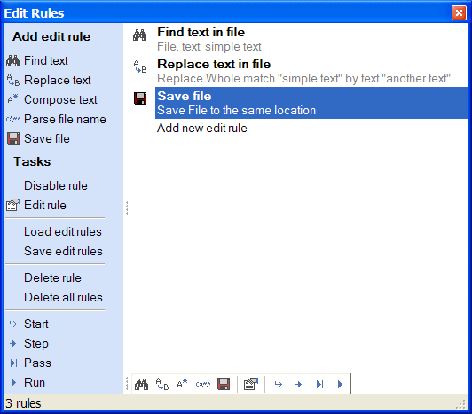 Edit rules window